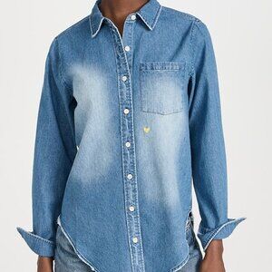 NWT Sz M Kerri Rosenthal Blue Denim Heart Mia Shirt Core Long Sleeve Blouse Top